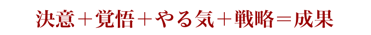 決意＋覚悟＋やる気＋戦略＝成果